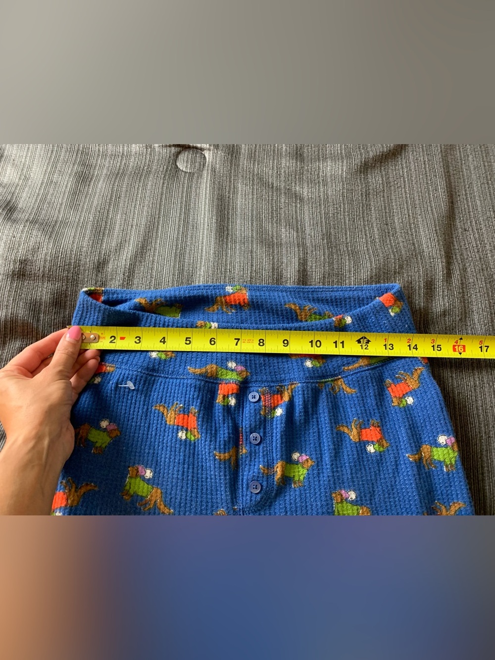 Aerie Thermal Waffle Knit Dachshund Dog Print Pajama Set Blue - Picture 13 of 16